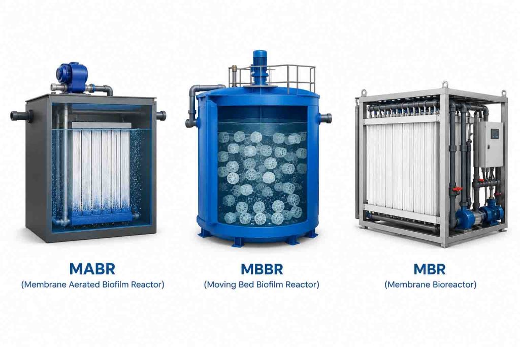 MABR wastewater treatment, MBBR system, MBR system